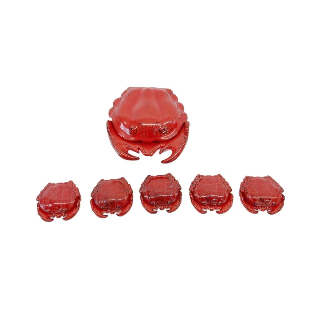 Vintage Red She Crab Soup Tureen and Cocottes, Set of 6 - Picture 7 of 11